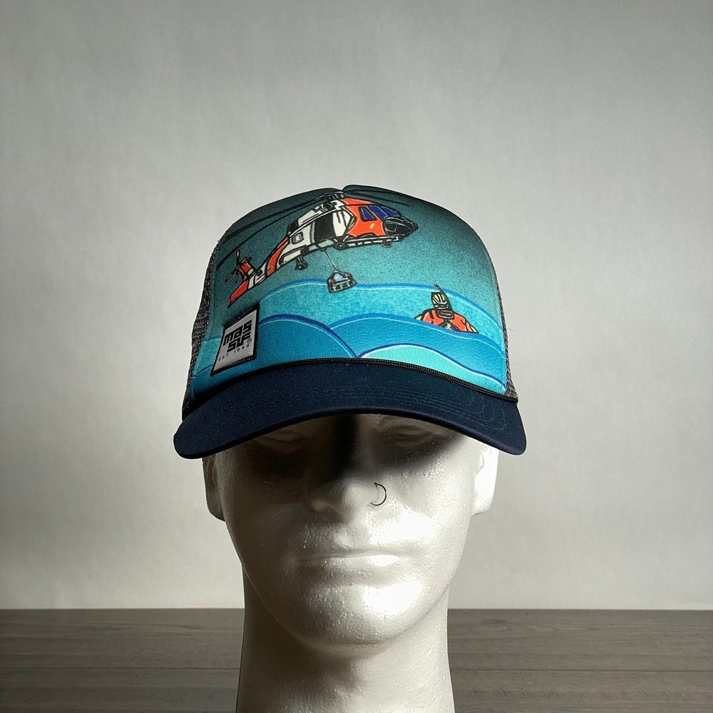 MASSIF x FLOW FACTORY Snapback Trucker Hat Helicopter‎ Rescue Custom Graphic